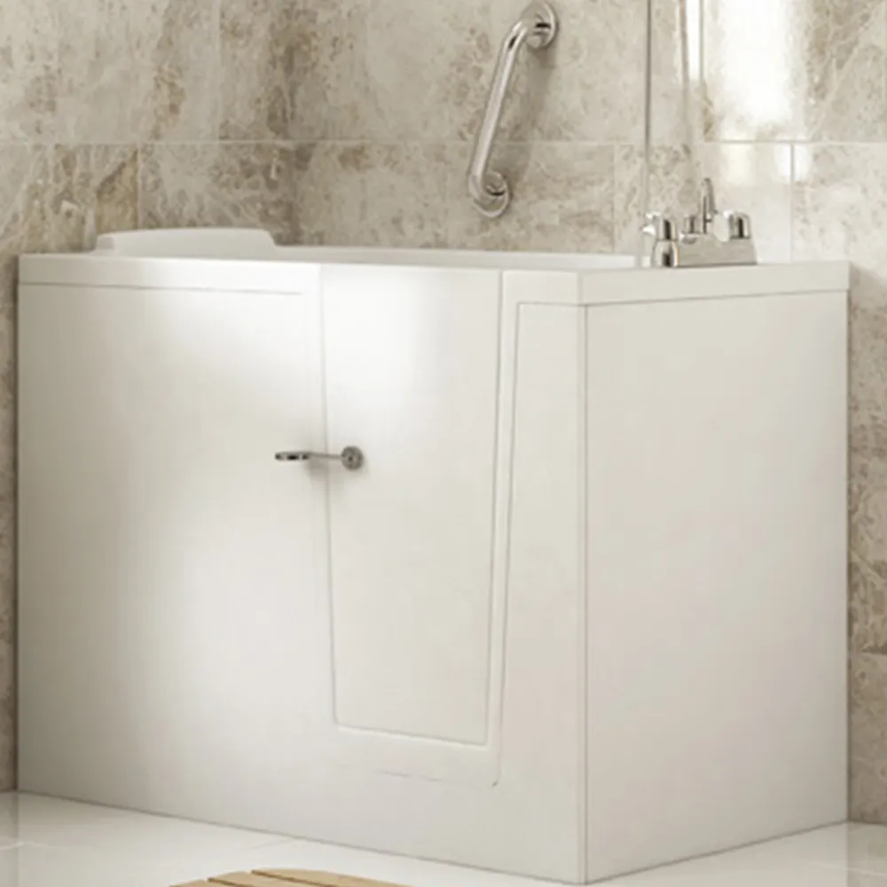 A compact seated walk-in bath with a watertight door