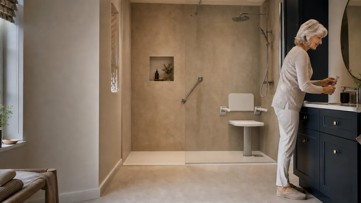 A modern level-access shower designed for easier daily life