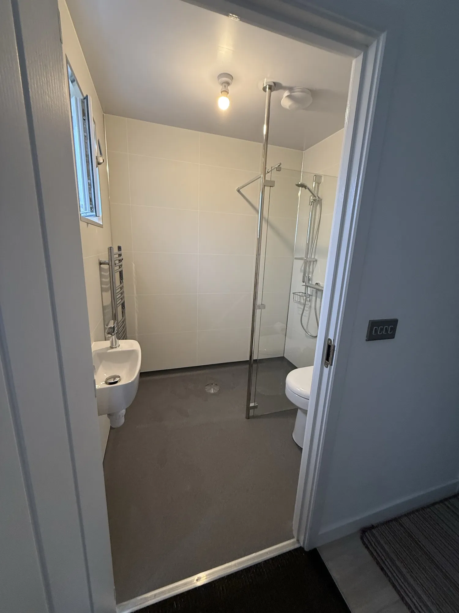 Shower room with a mirror cabinet and walk-in glass screen