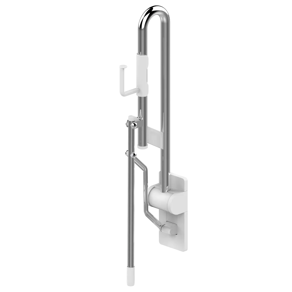 A vertical fold-down support rail